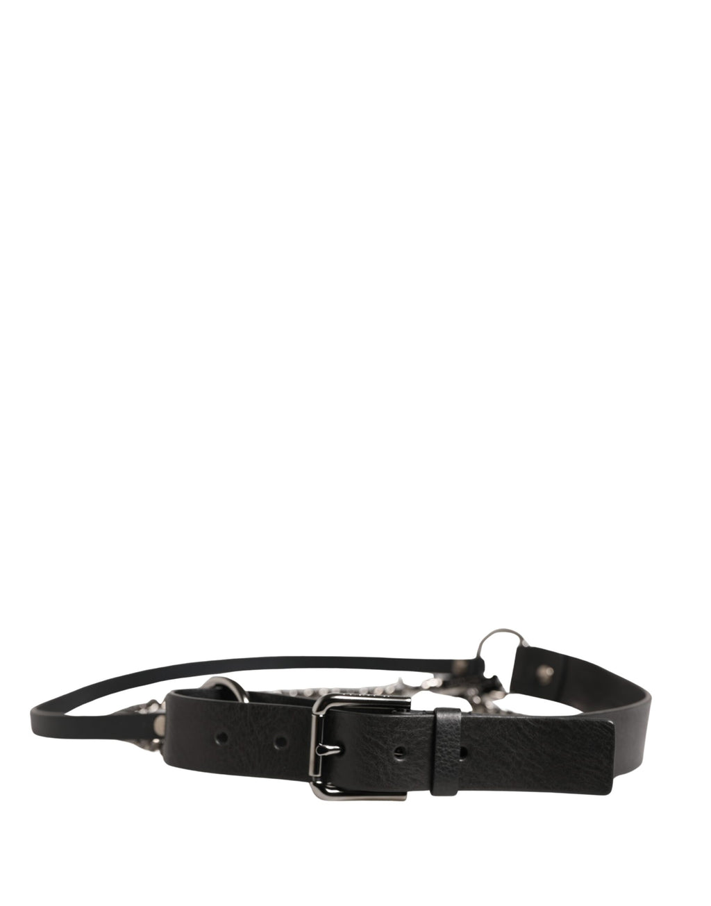 Dolce & Gabbana Black Leather Silver Chain Waist Men Belt - Eljoys Fashion 