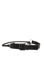 Dolce & Gabbana Black Leather Silver Chain Waist Men Belt - Eljoys Fashion 