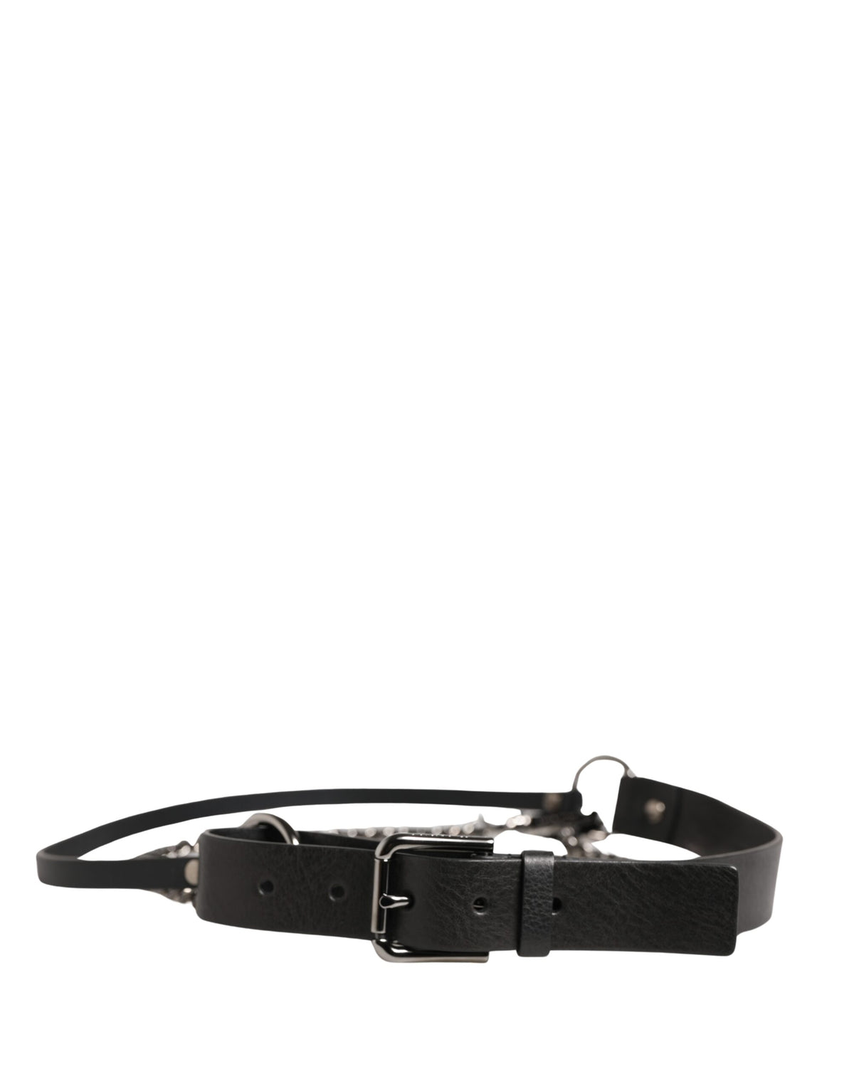 Dolce & Gabbana Black Leather Silver Chain Waist Men Belt - Eljoys Fashion 