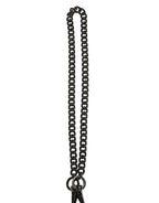 Dolce & Gabbana Black Leather Silver Chain Waist Men Belt - Eljoys Fashion 