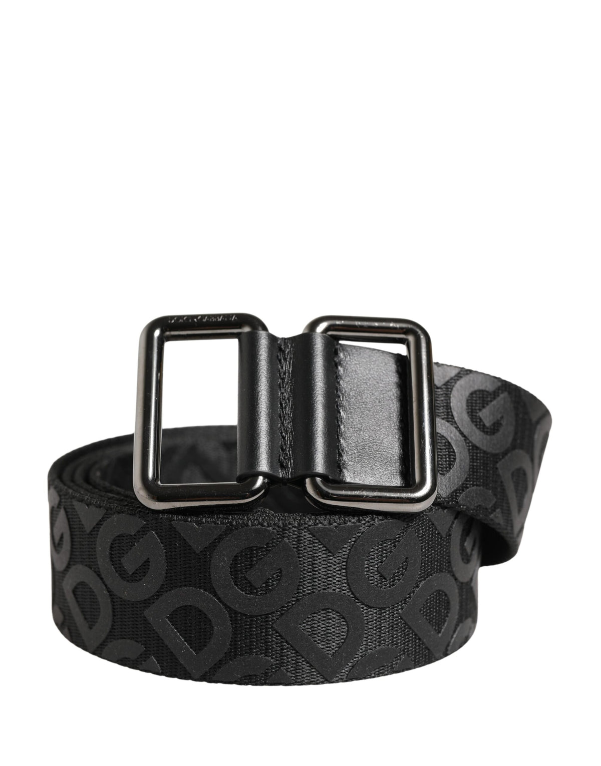 Dolce & Gabbana Black Logo Monogram Silver Metal Buckle Belt - Eljoys Fashion 