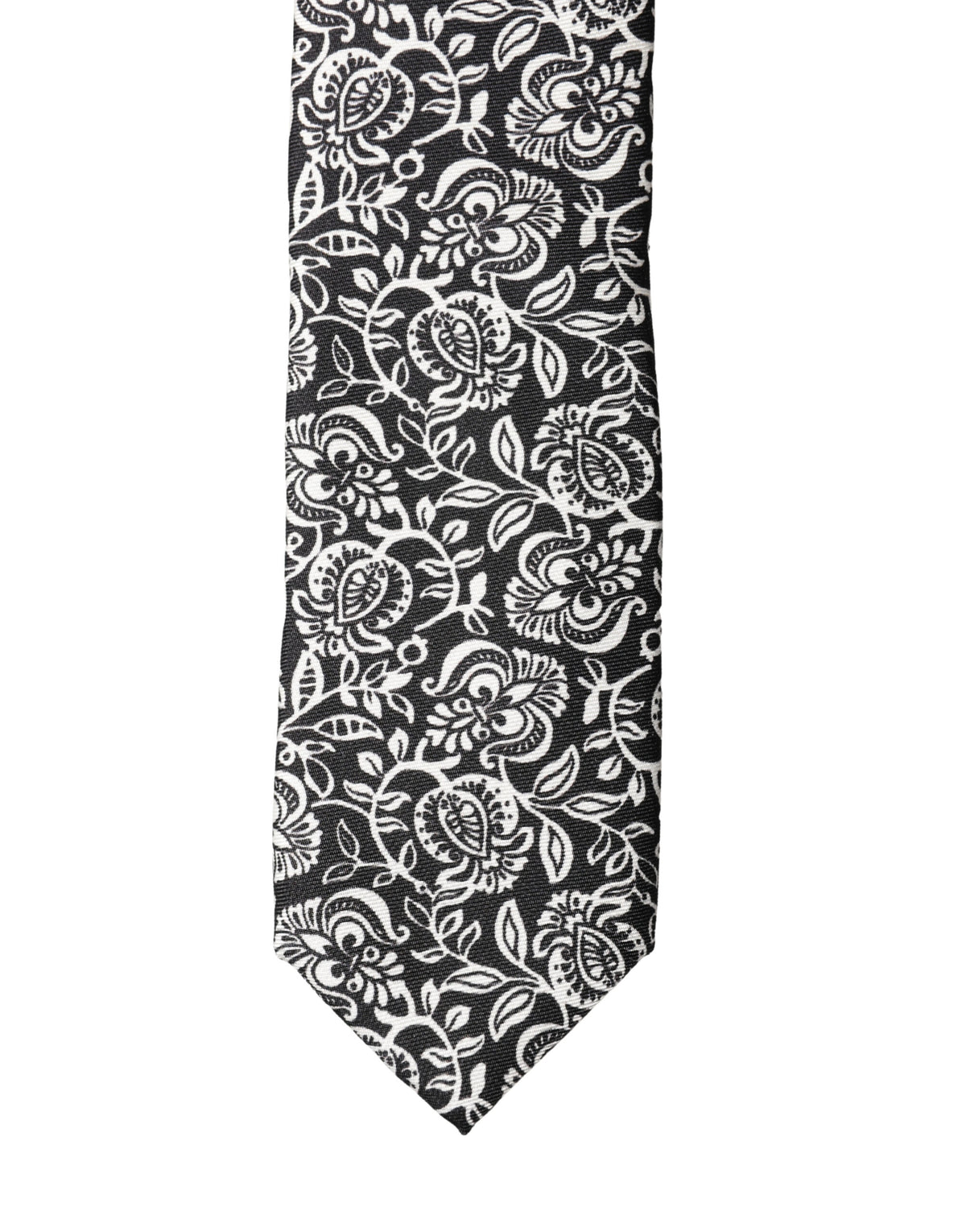 Dolce & Gabbana Black White Floral Fantasy Silk Adjustable Necktie Tie - Eljoys Fashion 