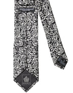 Dolce & Gabbana Black White Floral Fantasy Silk Adjustable Necktie Tie - Eljoys Fashion 