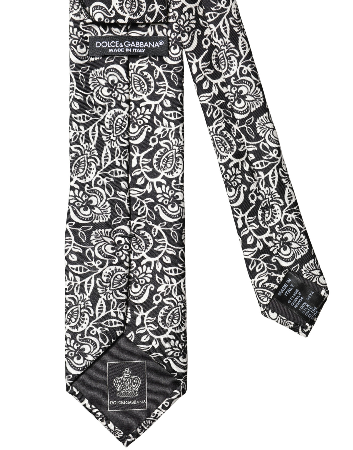 Dolce & Gabbana Black White Floral Fantasy Silk Adjustable Necktie Tie - Eljoys Fashion 