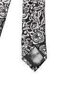 Dolce & Gabbana Black White Floral Fantasy Silk Adjustable Necktie Tie - Eljoys Fashion 