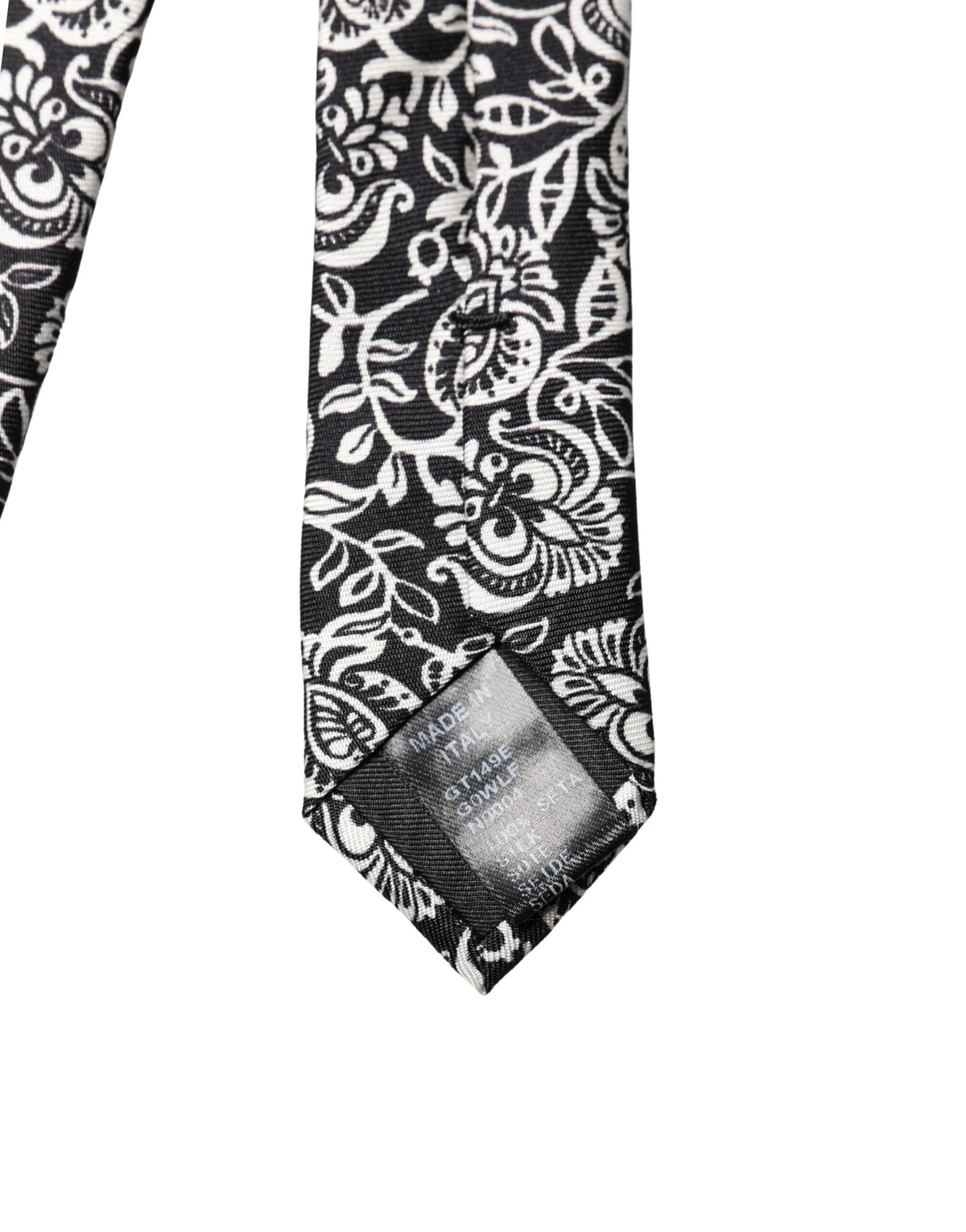 Dolce & Gabbana Black White Floral Fantasy Silk Adjustable Necktie Tie - Eljoys Fashion 