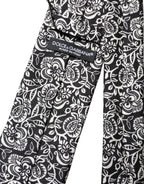 Dolce & Gabbana Black White Floral Fantasy Silk Adjustable Necktie Tie - Eljoys Fashion 