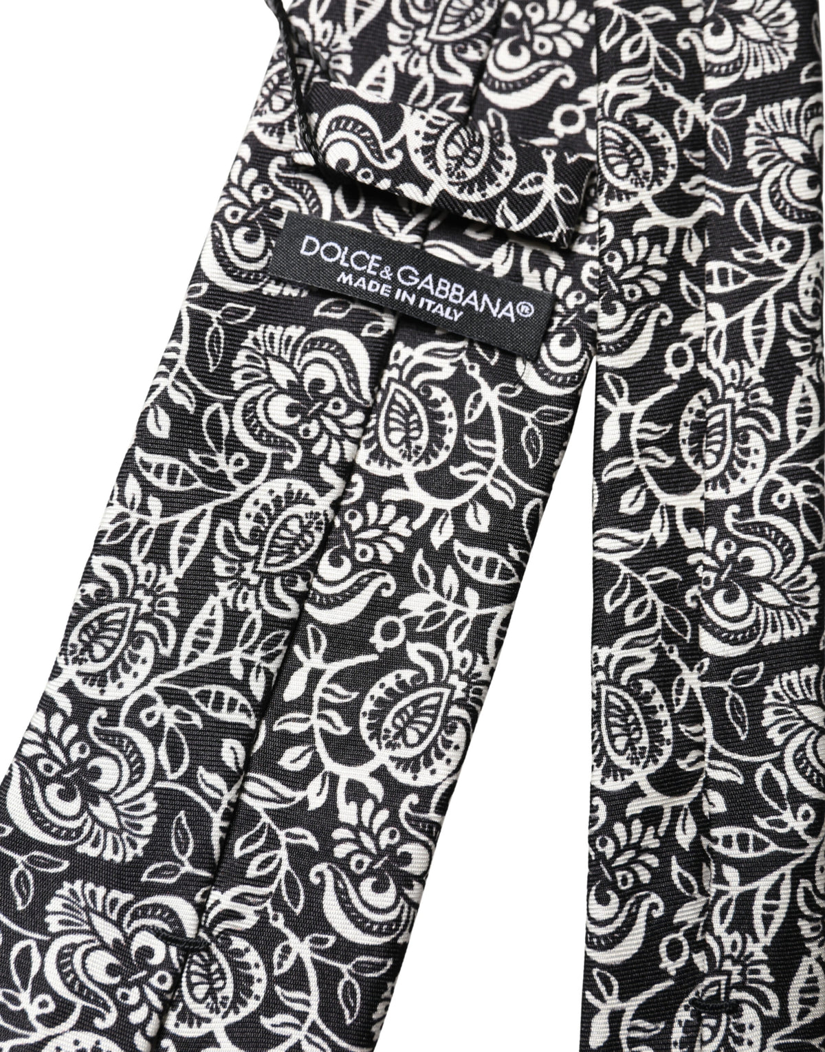Dolce & Gabbana Black White Floral Fantasy Silk Adjustable Necktie Tie - Eljoys Fashion 