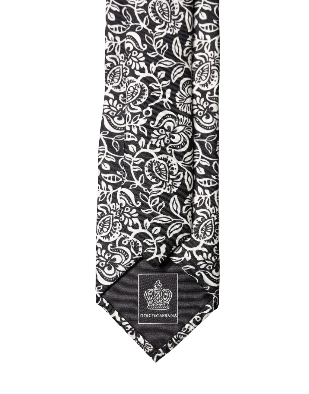 Dolce & Gabbana Black White Floral Fantasy Silk Adjustable Necktie Tie - Eljoys Fashion 