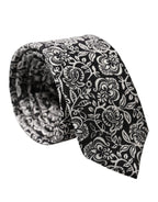 Dolce & Gabbana Black White Floral Fantasy Silk Adjustable Necktie Tie - Eljoys Fashion 