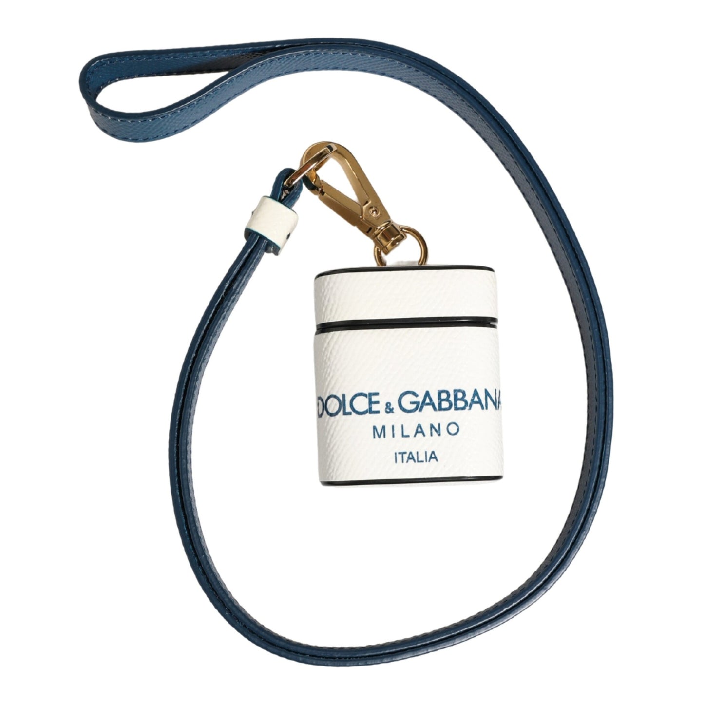 Dolce & Gabbana White Calf Leather Logo Flip Holder Strap Airpods Case