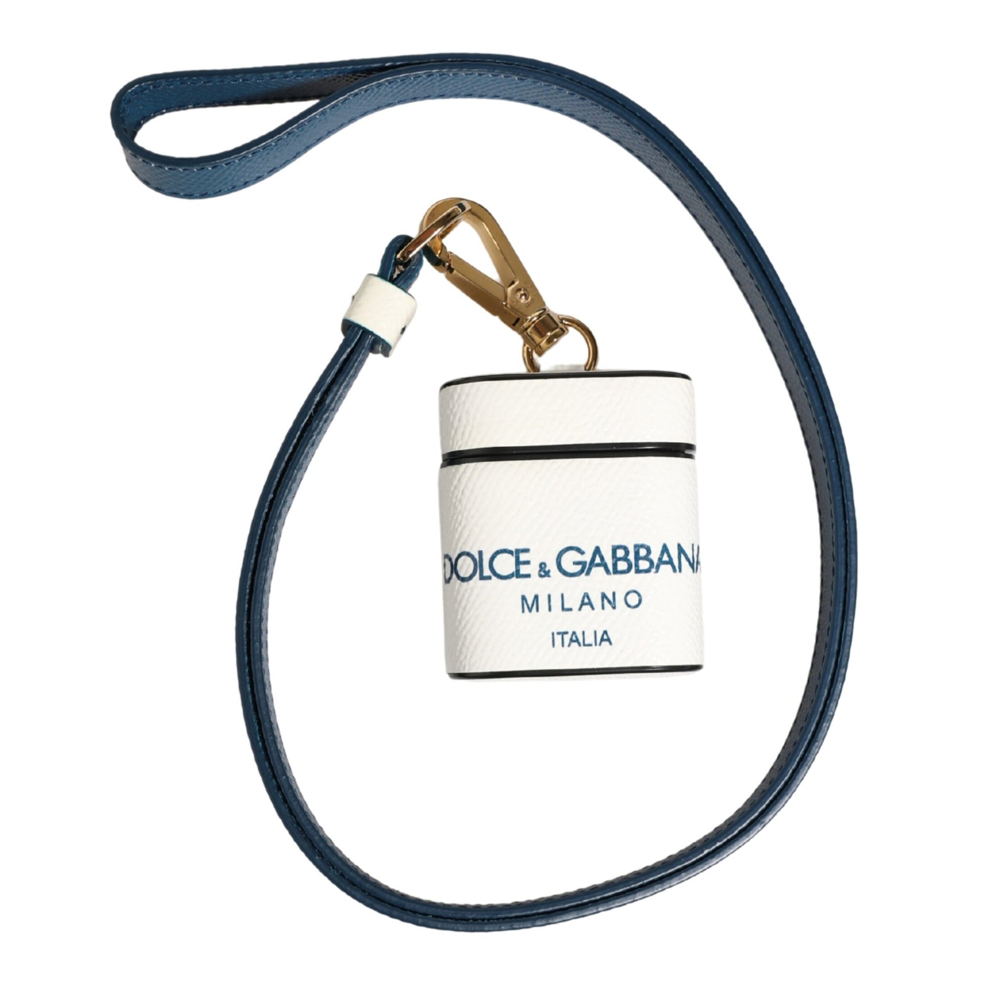 Dolce & Gabbana White Calf Leather Logo Flip Holder Strap Airpods Case