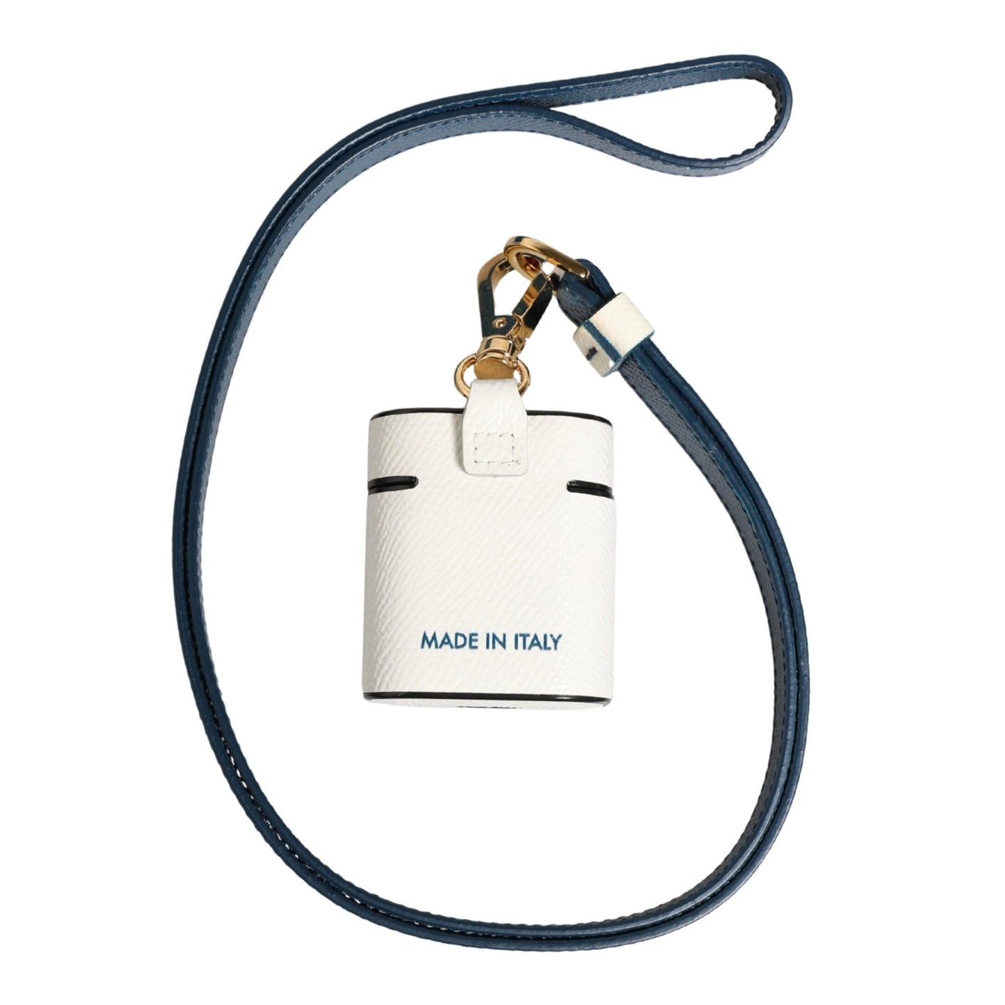 Dolce & Gabbana White Calf Leather Logo Flip Holder Strap Airpods Case