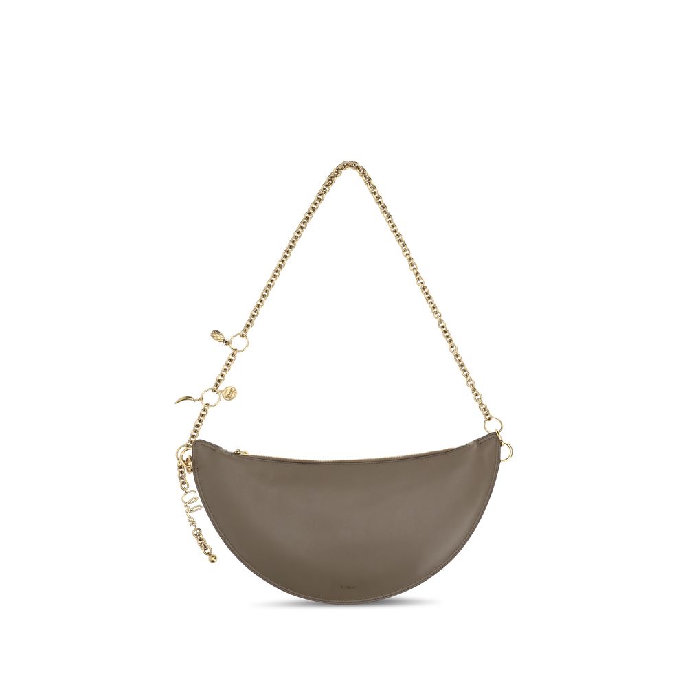 Gray Chloé Bos Taurus shoulder bag made of calf leather with sleek design and silver hardware.