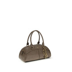 Chloé Gray Calf Leather Bos Taurus Handbag with structured design and top handles, showcasing elegant craftsmanship.