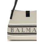 Balmain beige cotton shoulder bag with strap and subtle branding details, ideal for casual or chic outfits.