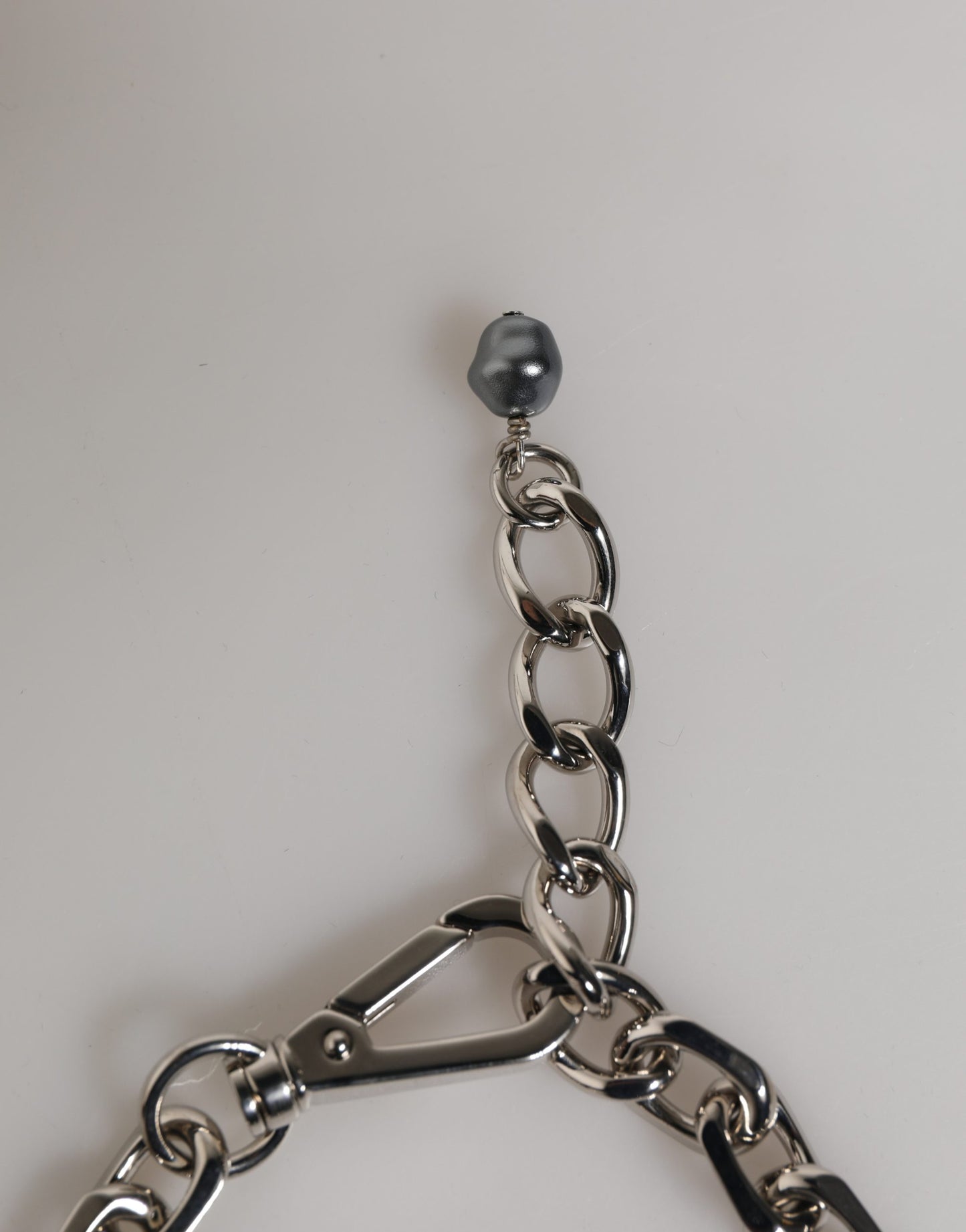 Dolce & Gabbana Silver Tone Chain Lobster Clasp Logo Gray Pearls Bracelet Dolce & Gabbana