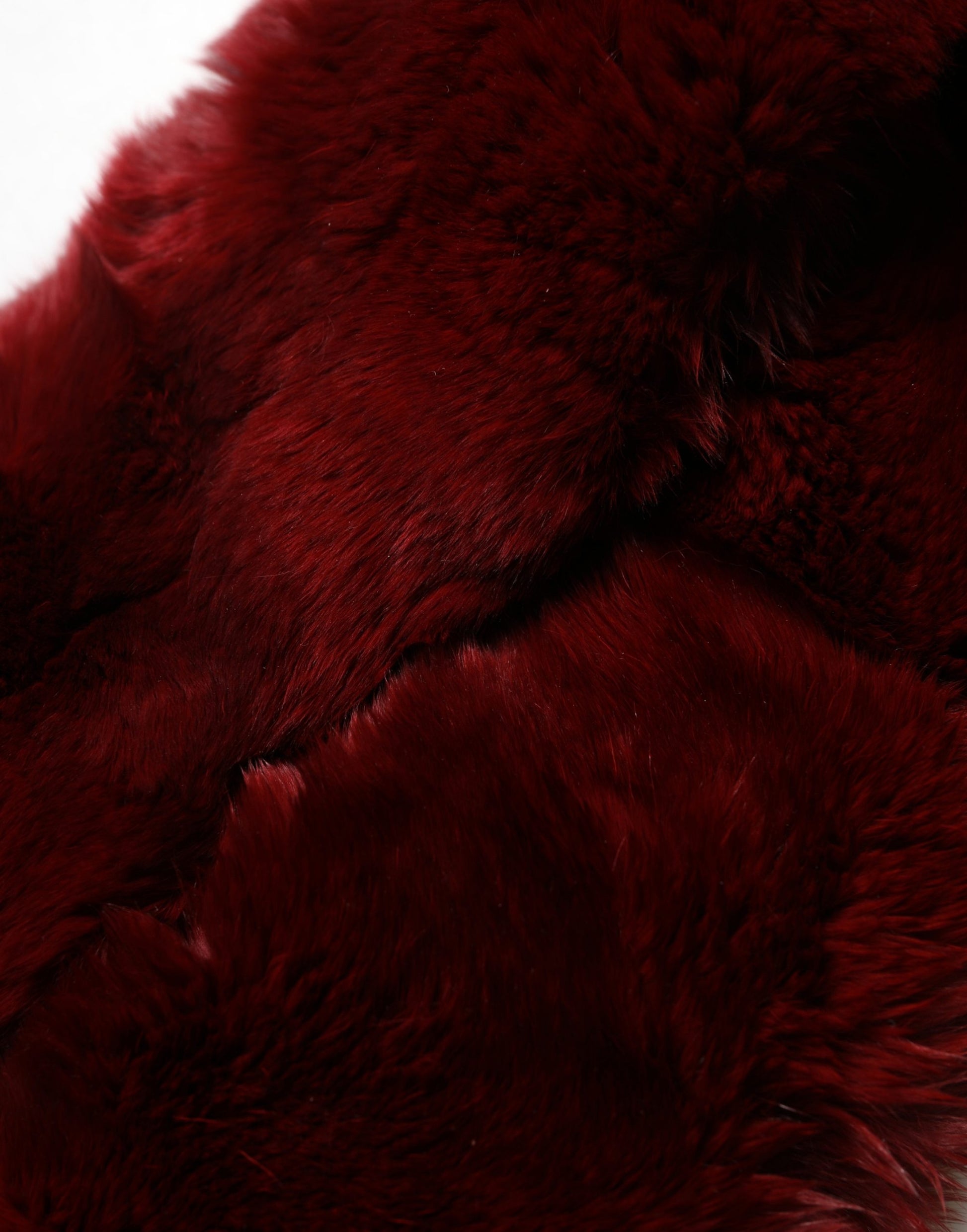 Dolce & Gabbana Red Lamb Fur Collar Women Neck Wrap 50cm x 8cm Scarf