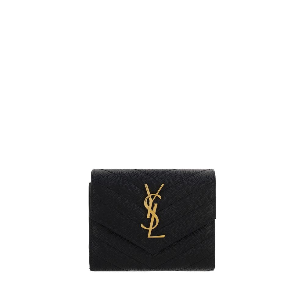 Saint Laurent Bos Taurus wallet made of black calf leather with sleek design and subtle logo detail.