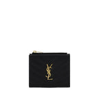 Saint Laurent Bos Taurus wallet made of black calf leather with sleek, minimalist design and multiple card slots.