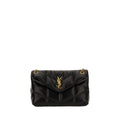 Saint Laurent black lamb leather shoulder bag with sleek design and gold-tone hardware, featuring a spacious interior and adjustable strap.
