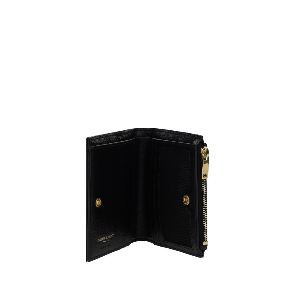 Saint Laurent Black Calf Leather Bos Taurus Wallet showing the sleek design and embossed logo on smooth black leather.