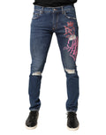 Dolce & Gabbana Blue Distressed Graffiti Print Skinny Jeans - Eljoys Fashion 