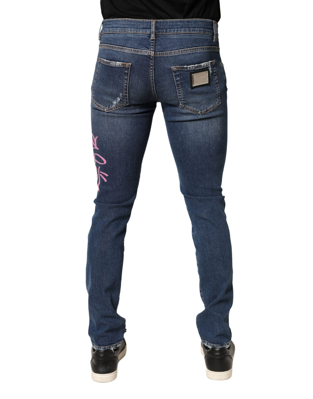 Dolce & Gabbana Blue Distressed Graffiti Print Skinny Jeans - Eljoys Fashion 