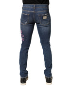 Dolce & Gabbana Blue Distressed Graffiti Print Skinny Jeans - Eljoys Fashion 