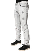 Dolce & Gabbana Light Gray Distressed Skinny Men Denim Jeans