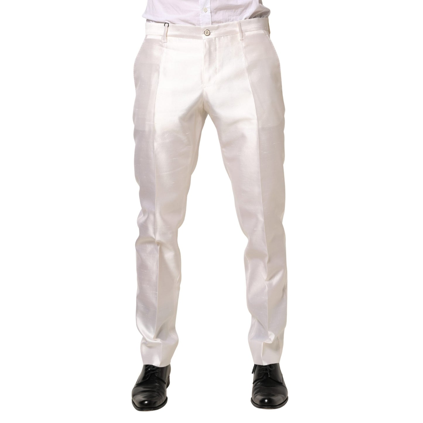 Dolce & Gabbana White Silk Satin Dress Formal Trouser Pants