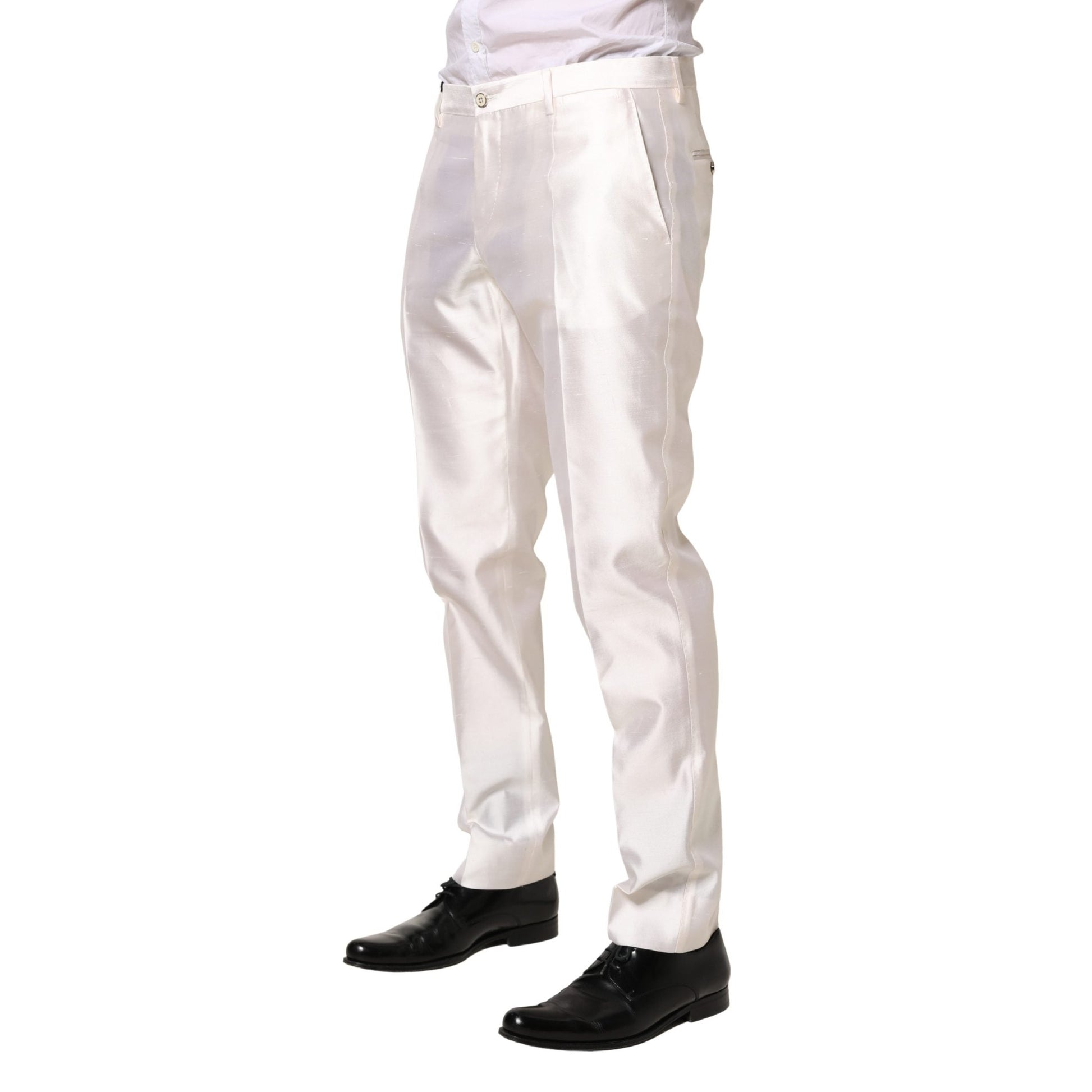 Dolce & Gabbana White Silk Satin Dress Formal Trouser Pants