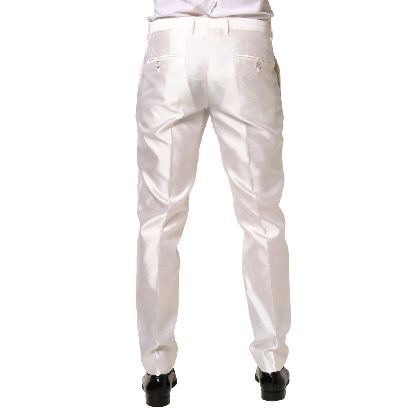 Dolce & Gabbana White Silk Satin Dress Formal Trouser Pants