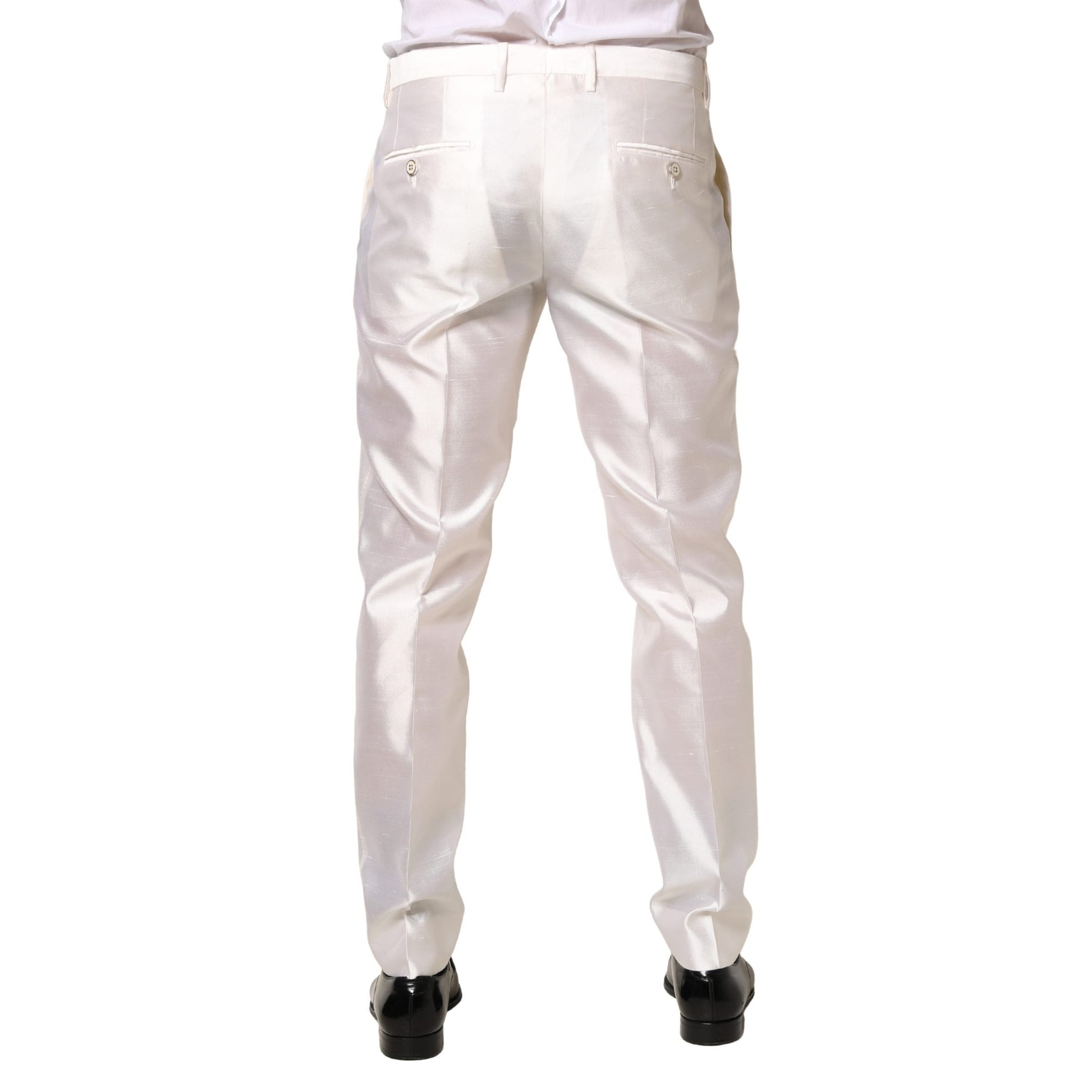 Dolce & Gabbana White Silk Satin Dress Formal Trouser Pants