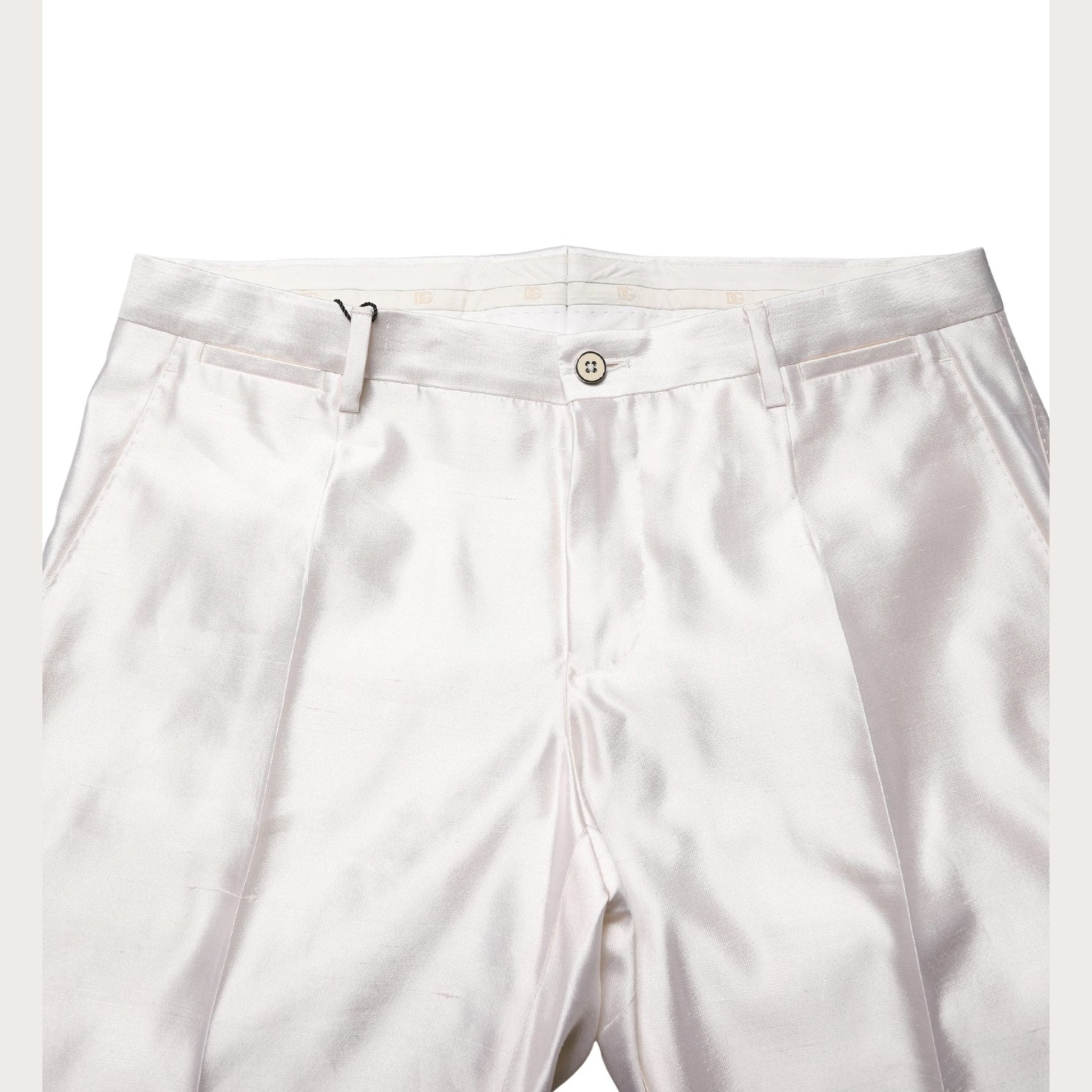 Dolce & Gabbana White Silk Satin Dress Formal Trouser Pants