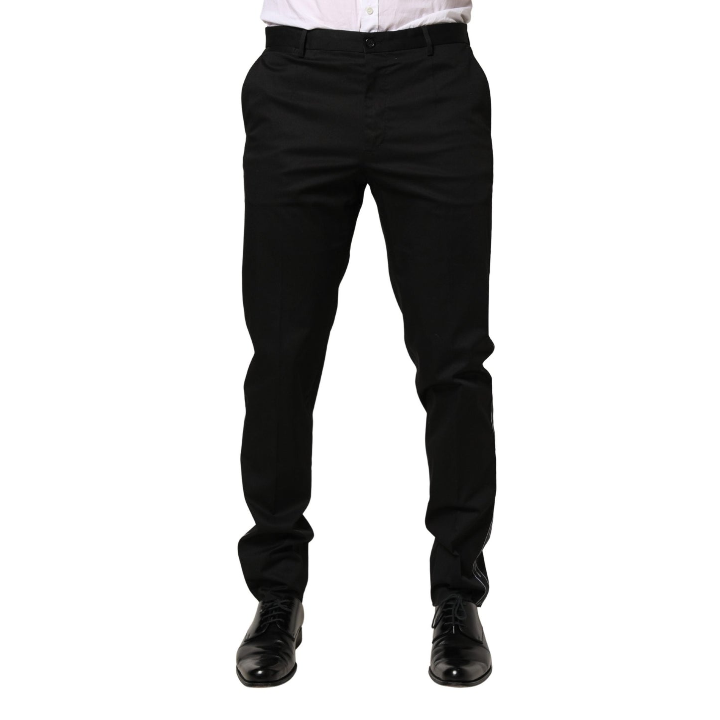 Dolce & Gabbana Black Cotton Skinny Men Dress Trouser Pants