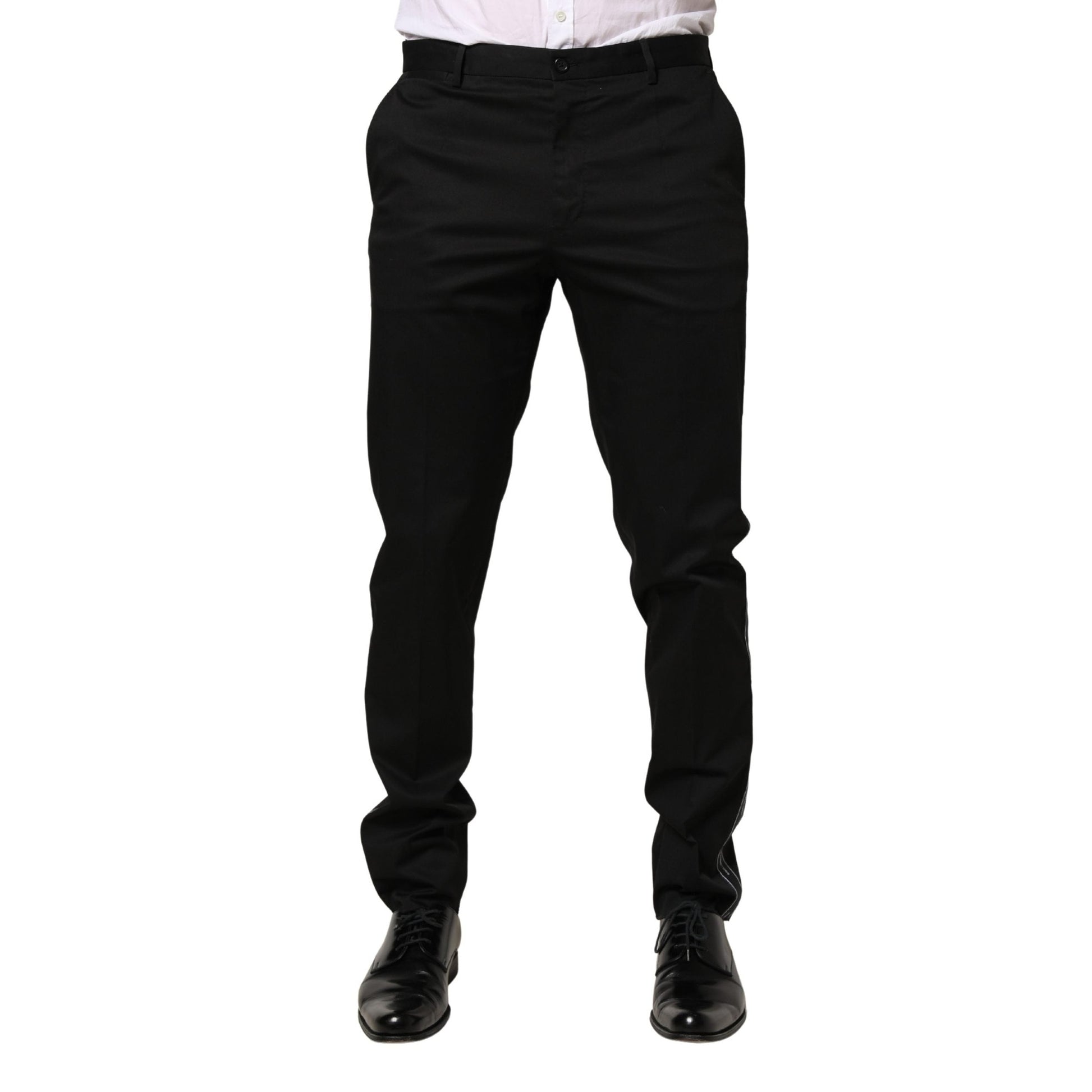 Dolce & Gabbana Black Cotton Skinny Men Dress Trouser Pants