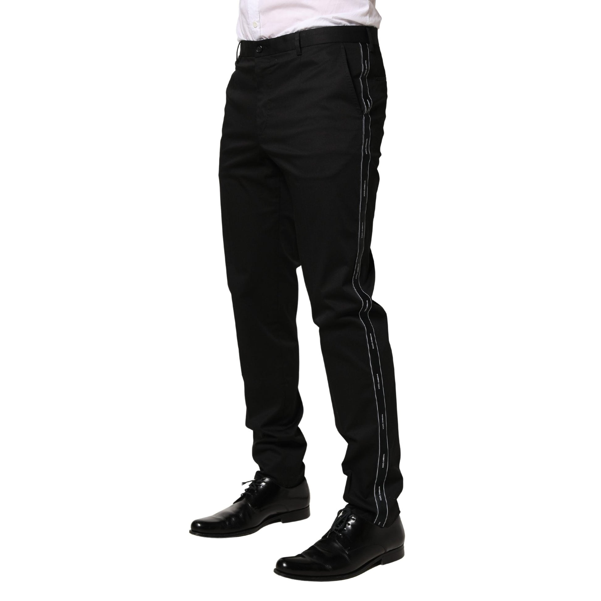 Dolce & Gabbana Black Cotton Skinny Men Dress Trouser Pants