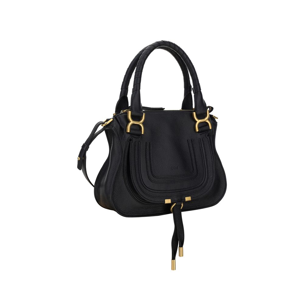 Chloé black calf leather Bos Taurus handbag with gold-tone hardware and structured design.