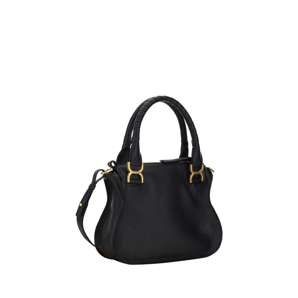 Chloé Black Calf Leather Bos Taurus Handbag with sleek design and gold-tone hardware, featuring top handles and spacious interior.