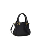 Chloé Black Calf Leather Bos Taurus Handbag with sleek design and gold-tone hardware, featuring top handles and spacious interior.