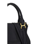 Chloé Black Calf Leather Bos Taurus Handbag with gold-tone hardware and structured design, featuring top handles and an adjustable strap.