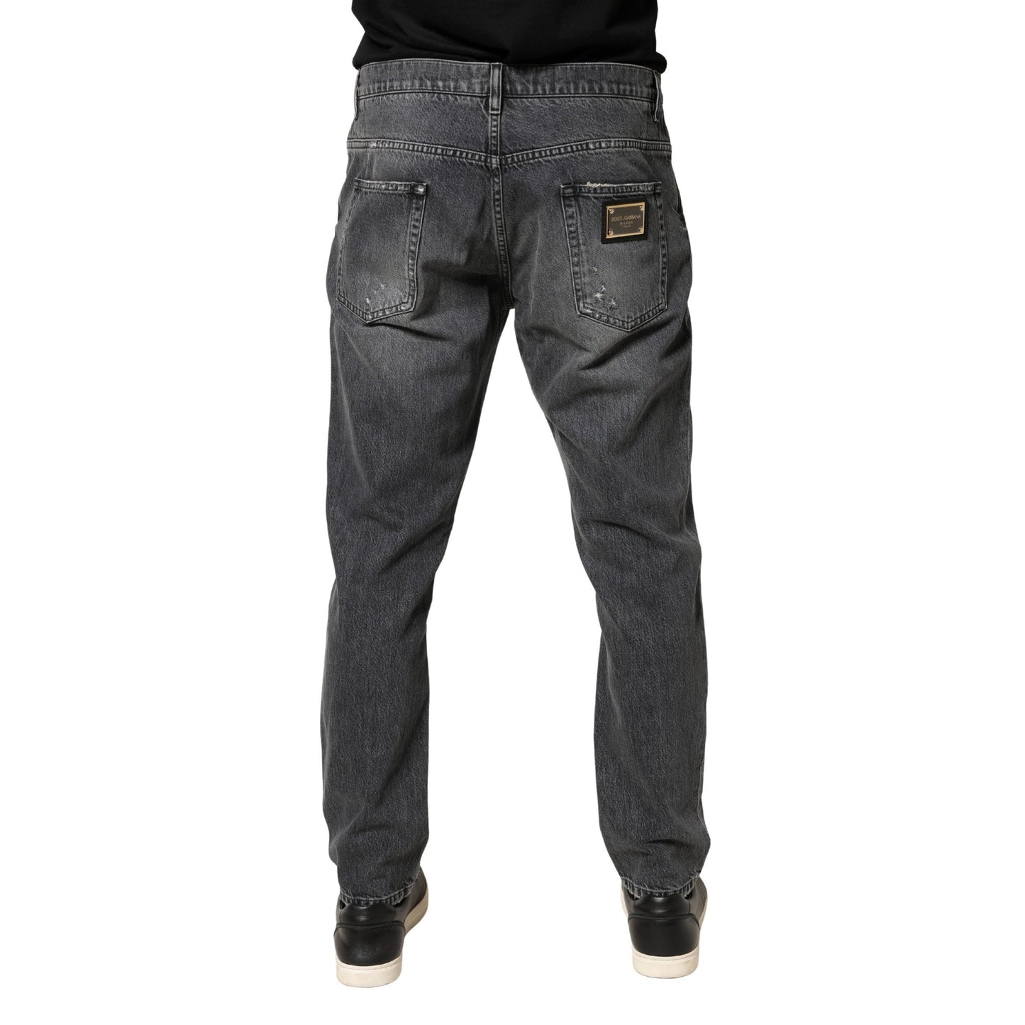Dolce & Gabbana Dark Gray Tattered Cotton Loose Denim Jeans