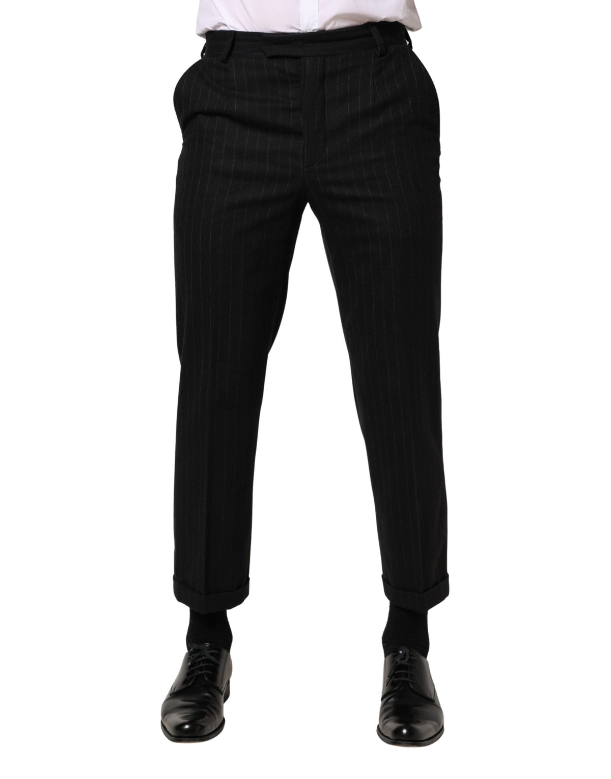 Dolce & Gabbana Black Stripes Wool Dress Formal Trouser Pants - Eljoys Fashion 