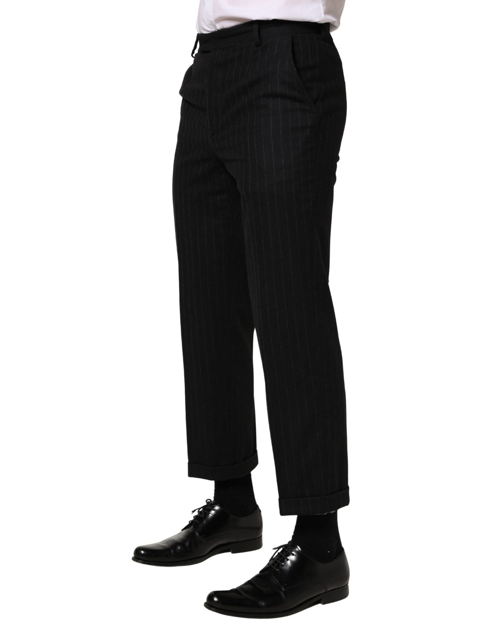 Dolce & Gabbana Black Stripes Wool Dress Formal Trouser Pants - Eljoys Fashion 