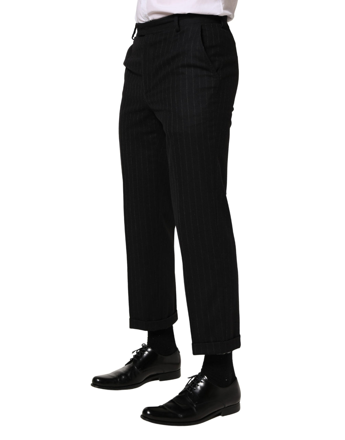 Dolce & Gabbana Black Stripes Wool Dress Formal Trouser Pants - Eljoys Fashion 
