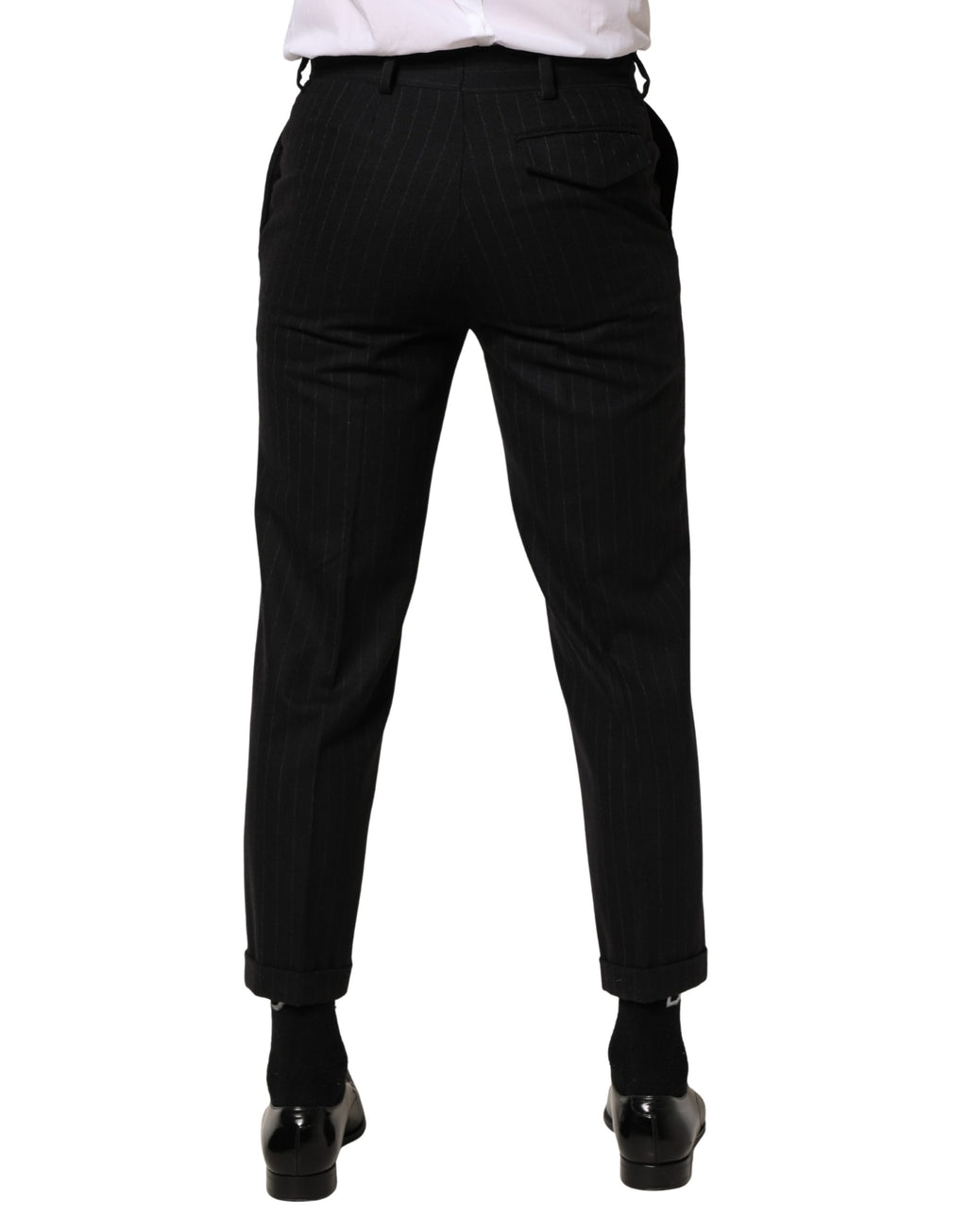 Dolce & Gabbana Black Stripes Wool Dress Formal Trouser Pants - Eljoys Fashion 