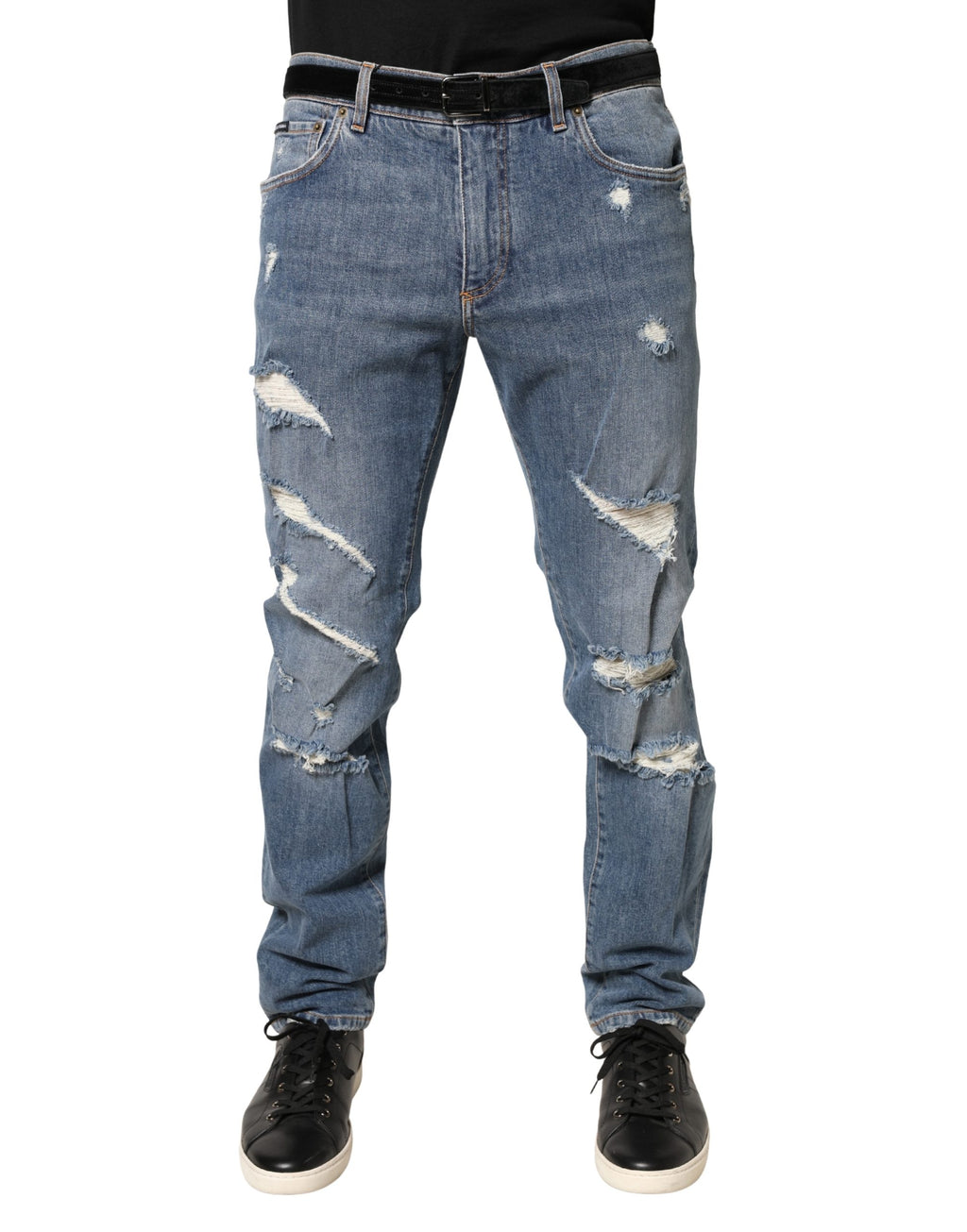 Dolce & Gabbana Blue Tattered Slim Fit Cotton Denim Jeans - Eljoys Fashion 