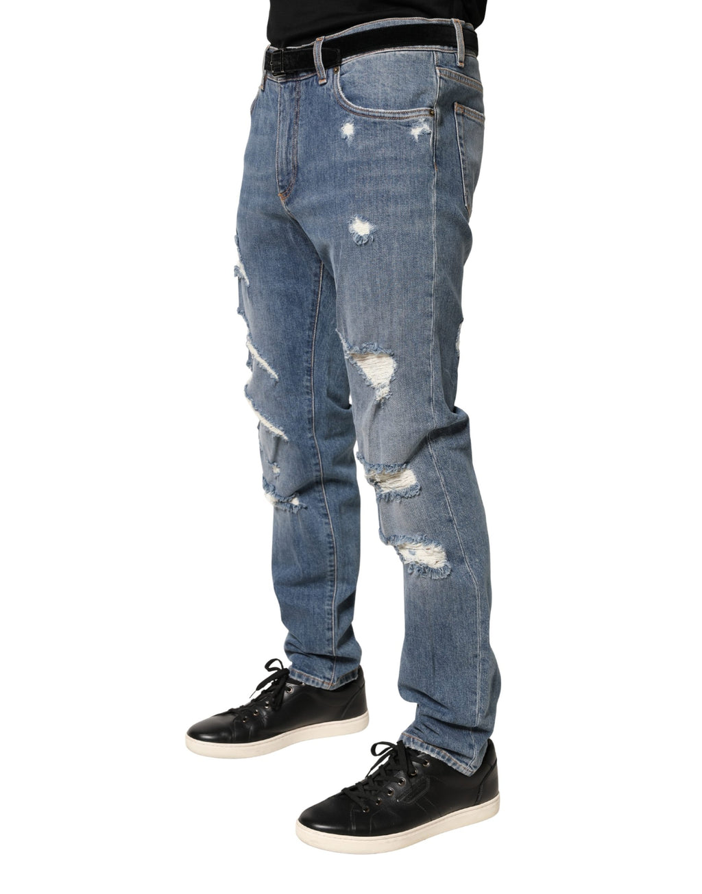 Dolce & Gabbana Blue Tattered Slim Fit Cotton Denim Jeans - Eljoys Fashion 