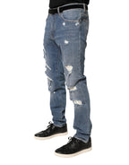 Dolce & Gabbana Blue Tattered Slim Fit Cotton Denim Jeans - Eljoys Fashion 